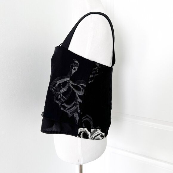 3.1 Phillip Lim Black & Silver Embroidered Silk Overlay Cropped Top Blouse - Picture 4 of 6